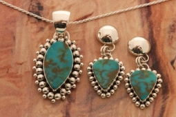 Artie Yellowhorse Genuine Mineral Park Turquoise Pendant and Earrings Set