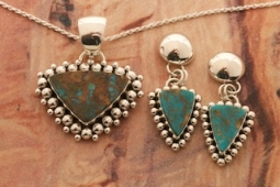 Artie Yellowhorse Genuine Mineral Park Turquoise Pendant and Post Earrings Set