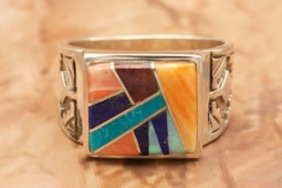 Calvin Begay Genuine Gemstone Sterling Silver Navajo Ring