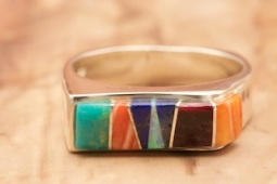 Calvin Begay Genuine Gemstone Sterling Silver Navajo Ring
