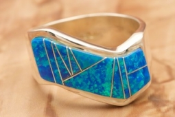 Calvin Begay Fire and Ice Blue opal Sterling Silver Navajo Ring