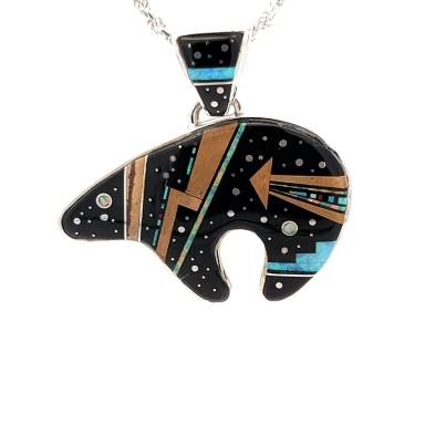 Calvin Begay Night Sky Bear Sterling Silver Pendant