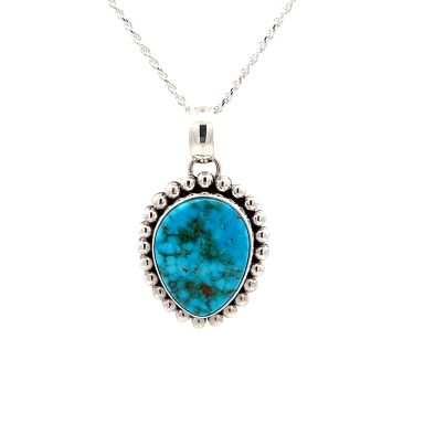 Artie Yellowhorse Genuine Kingman Turquoise Sterling Silver Navajo Pendant