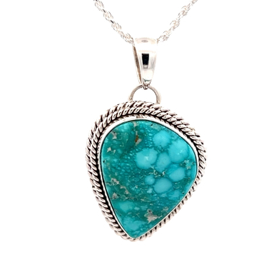 Artie Yellowhorse Genuine Kingman Turquoise  Sterling Silver Navajo Pendant