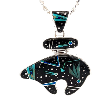 Calvin Begay Night Sky Sterling Silver Bear Pendant