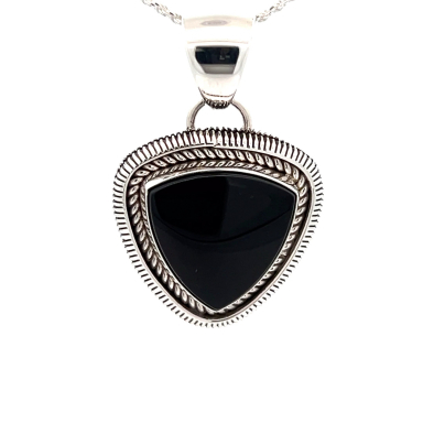 Artie Yellowhorse Genuine Black Onyx Sterling Silver Native American Pendant