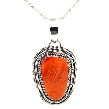 Artie Yellowhorse Genuine Spiny Oyster Sterling Silver Pendant