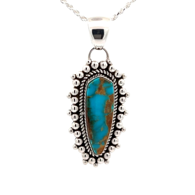 Artie Yellowhorse Genuine Kingman Turquoise Sterling Silver Pendant