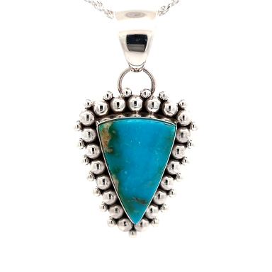 Artie Yellowhorse Genuine Mineral Park Turquoise Sterling Silver Native American Pendant