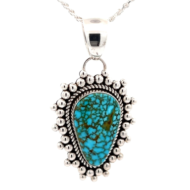 Artie Yellowhorse Genuine Kingman Spider Web Turquoise Sterling Silver Pendant