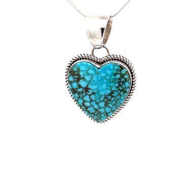 Artie Yellowhorse Genuine Kingman Turquoise Sterling Silver Heart Pendant