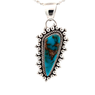 Artie Yellowhorse Genuine Mineral Park Turquoise Sterling Silver Pendant