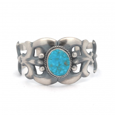 Genuine Kingman Web Turquoise Sterling Silver Navajo Bracelet