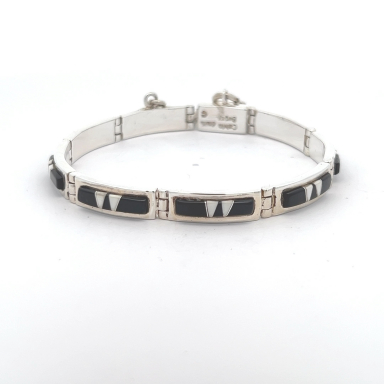 Calvin Begay Genuine Acoma Jet Sterling Silver Bracelet