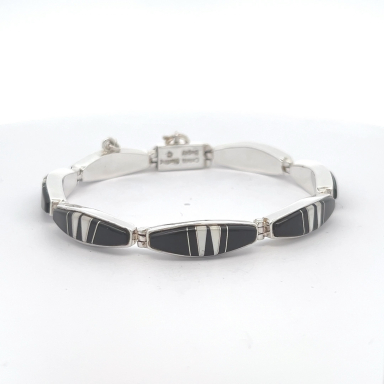 Calvin Begay Genuine Acoma Jet Sterling Silver Navajo Bracelet