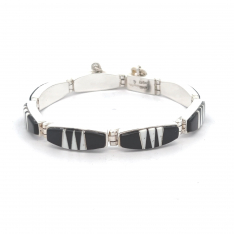 Calvin Begay Genuine Acoma Jet Sterling Silver Native American Bracelet