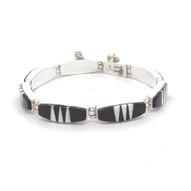 Calvin Begay Genuine Acoma Jet Sterling Silver Native American Bracelet