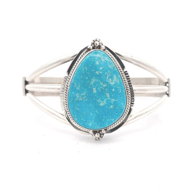 Genuine Kingman Turquoise Nugget Sterling Silver Navajo Bracelet