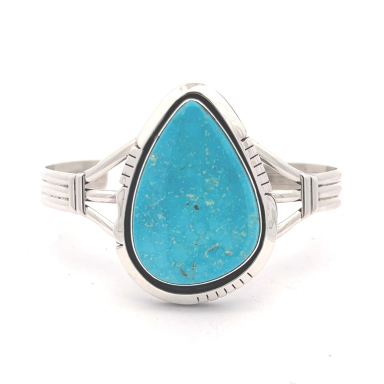 Navajo Jewelry Genuine Kingman Turquoise Sterling Silver Bracelet