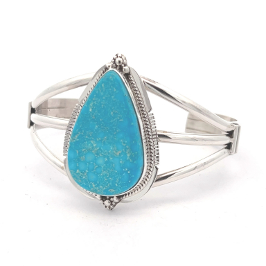 Genuine Blue Kingman Turquoise Sterling Silver Navajo Bracelet
