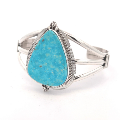 Native American Jewelry Genuine Kingman Water Web Turquoise Sterling Silver Bracelet