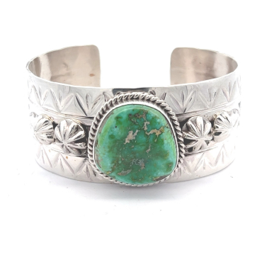 Genuine Sonoran Turquoise Sterling Silver Navajo Bracelet