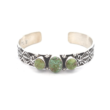 3 Genuine Sonoran Gold Turquoise Stones Sterling Silver Bracelet