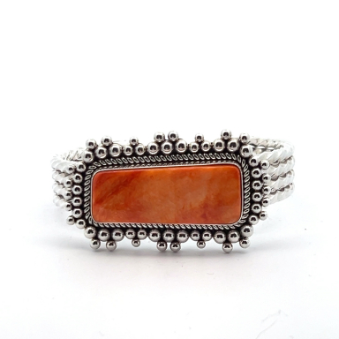 Artie Yellowhorse Genuine Spiny Oyster Shell Sterling Silver Navajo Bracelet