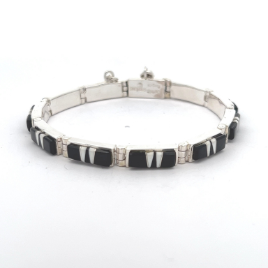Calvin Begay Genuine Acoma Jet Sterling Silver Native American Bracelet