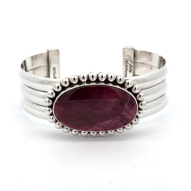 Artie Yellowhorse Genuine Spiny Oyster Shell Sterling Silver Bracelet