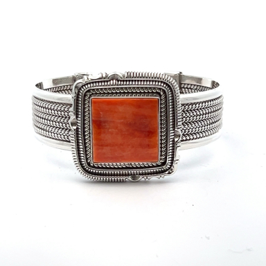 Artie Yellowhorse Spiny Oyster Shell Sterling Silver Bracelet