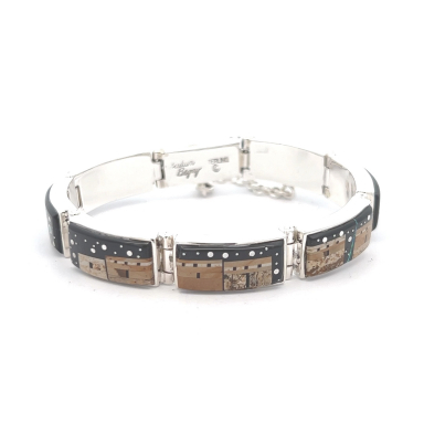 Calvin Begay Starry Night at the Pueblo Sterling Silver Link Bracelet.