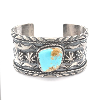 Genuine Tyrone Turquoise Sterling Silver Navajo Bracelet