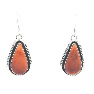 Native American Jewelry Genuine Apple Coral Sterling Silver Earrings