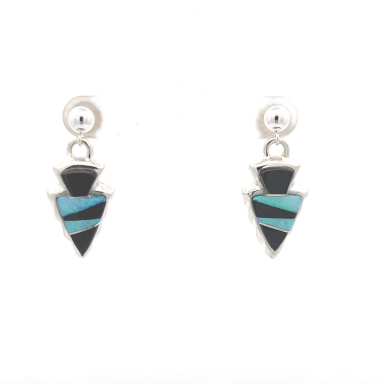 Calvin Begay Genuine Acoma Jet Sterling Silver Arrowhead Earrings