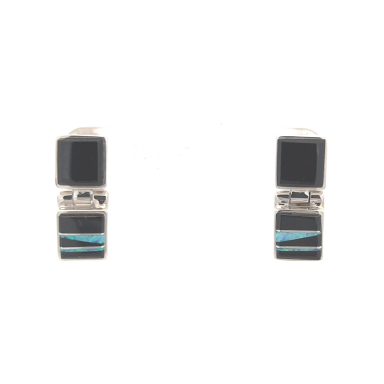 Navajo Artist Calvin Begay Genuine Acoma Jet Sterling Silver Earrings