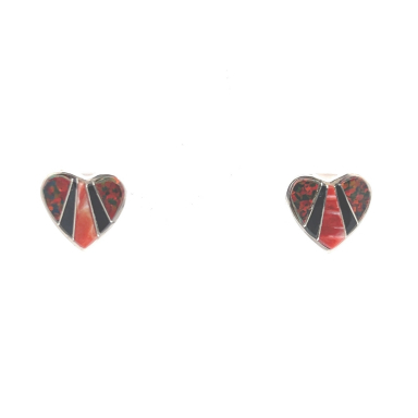 Calvin Begay Genuine Spiny Oyster Shell Sterling Silver Heart Earrings