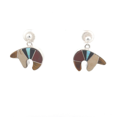 Calvin Begay Genuine Picture Jasper Sterling Silver Bear Earrings