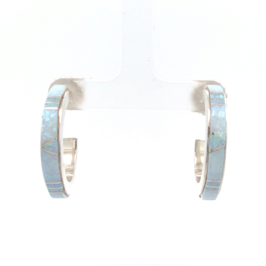 Calvin Begay Fire and Ice Opal Sterling Silver Hoop Earrings