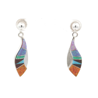 Calvin Begay Fire and Ice Opal Sterling Silver Earrings