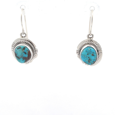 Navajo Jewelry Genuine Kingman Turquoise Sterling Silver Earrings