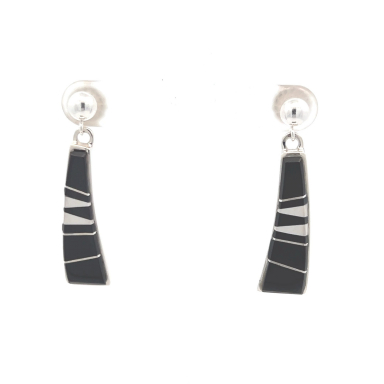 Calvin Begay Genuine Acoma Jet Sterling Silver Navajo Earrings