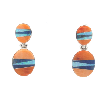Calvin Begay Genuine Spiny Oyster Shell Sterling Silver Earrings