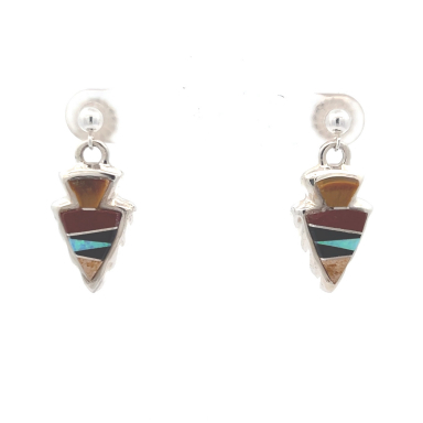 Calvin Begay Genuine Picture Jasper Sterling Silver Arrow Head Earrings