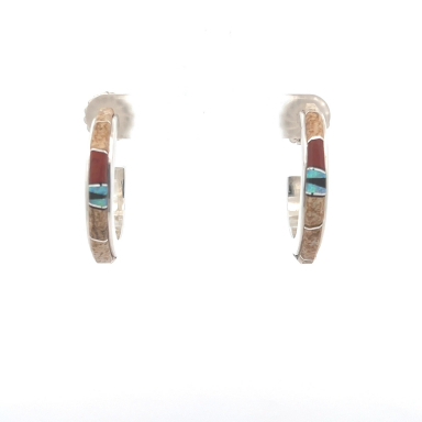 Calvin Begay Genuine Picture Jasper Sterling Silver Hoop Earrings