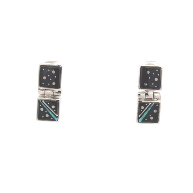 Calvin Begay Night Sky Genuine Acoma Jet Sterling Silver Earrings