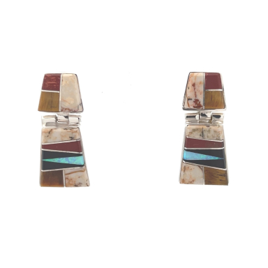 Calvin Begay Genuine Picture Jasper Sterling Silver Post Earrings