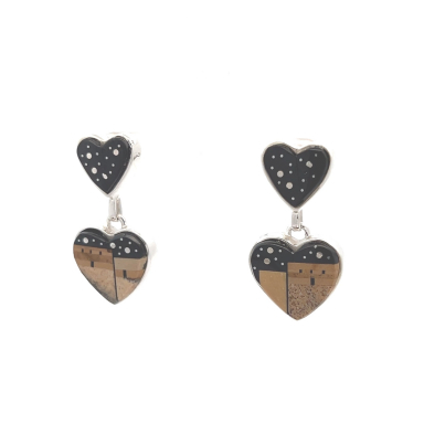 Calvin Begay Starry Night in the Pueblo Sterling Silver Heart Earrings