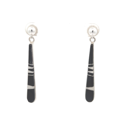 Calvin Begay Genuine Acoma Jet Sterling Silver Dangle Earrings
