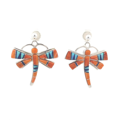 Calvin Begay Genuine Spiny Oyster Shell Dragonfly Earrings